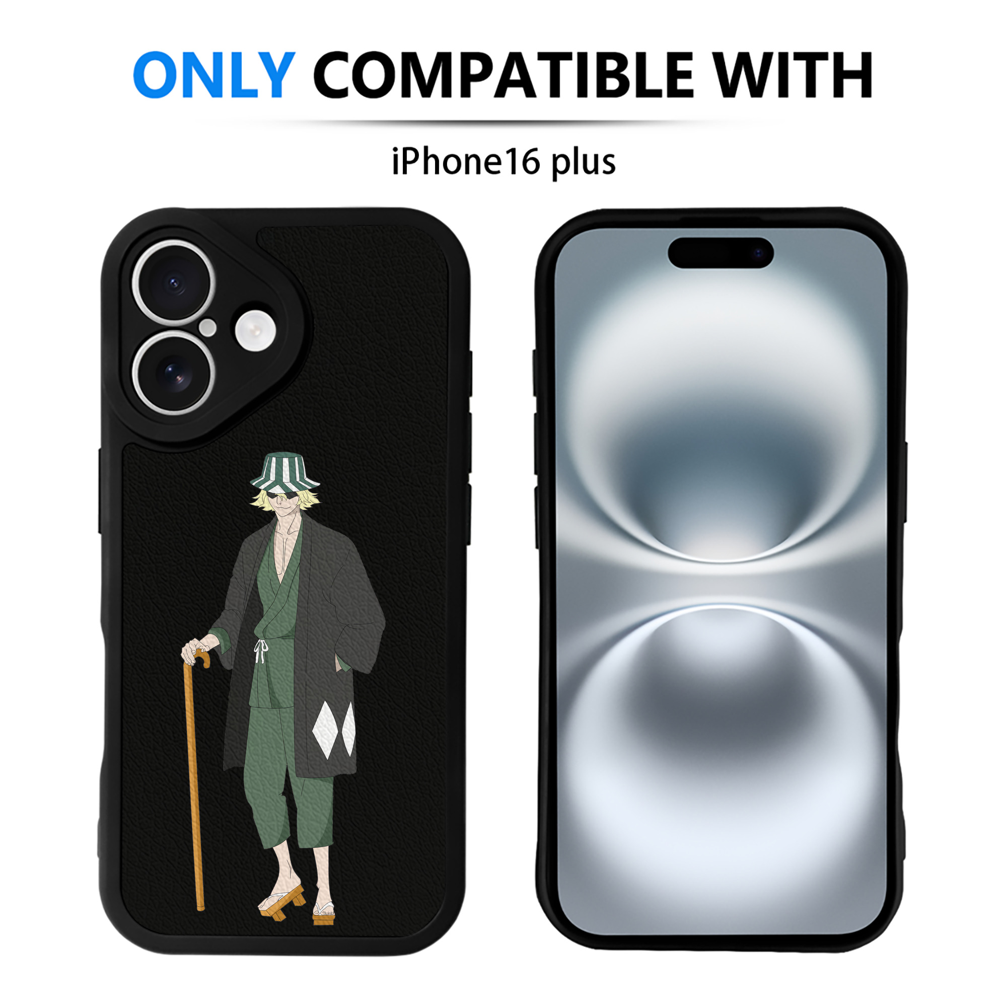 （画像用） "ブリーチ 浦原 喜助（うらはら きすけ） BLEACH Urahara Kisuke " 【iPhone 16シリーズ対応】シリコンスマホケース（レザー調） 材質：シリコン